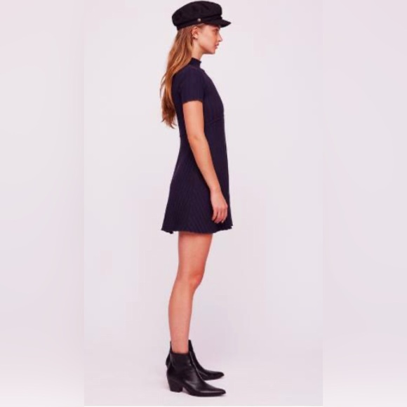 Free People Lottie Navy Blue Ribbed Button Front Mock Neck Sweater Dress XL (A11 - Picture 2 of 11